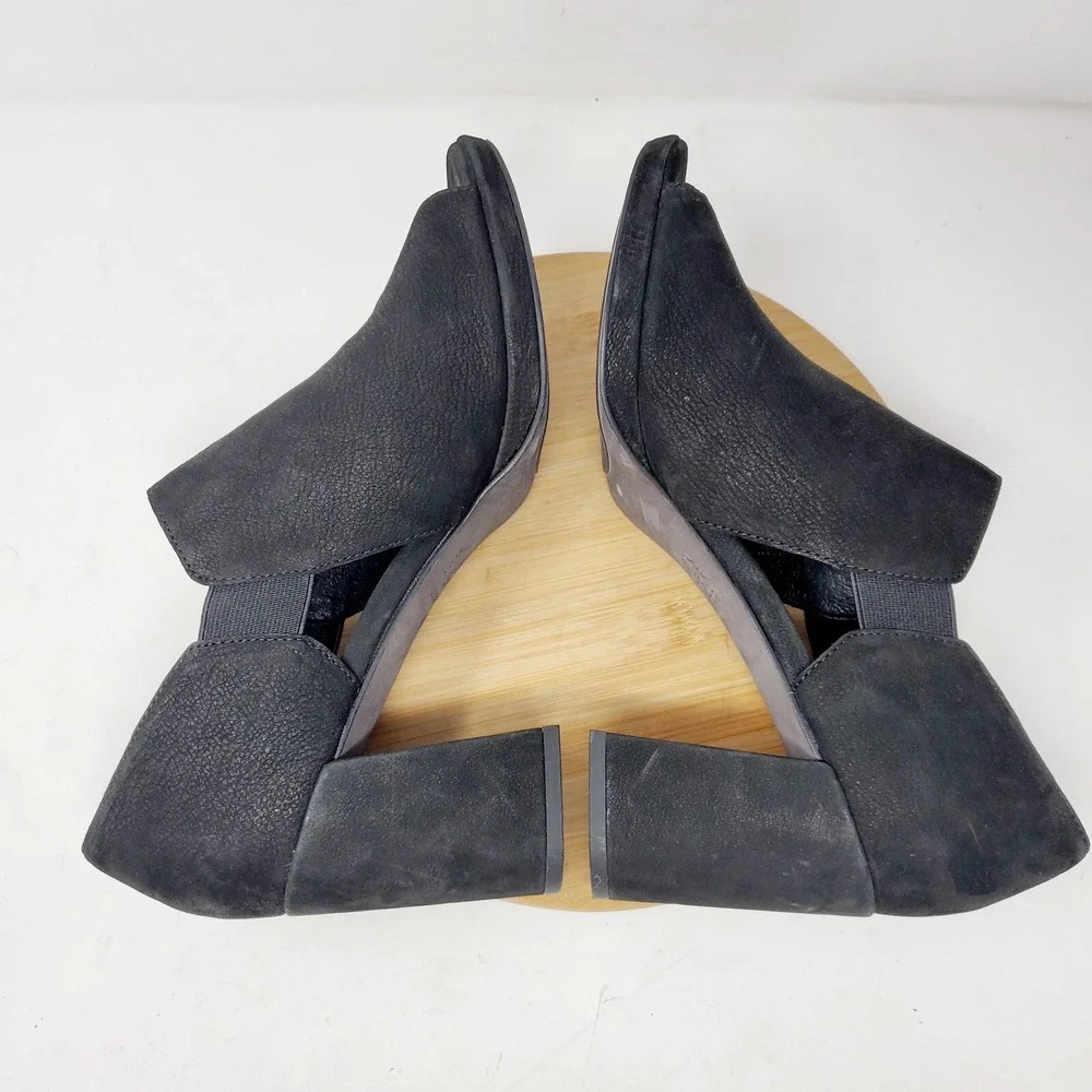 Eileen Fisher Milton Shoes Womens 10 Black Nubuck Cut Out Side Peep Toe‎ Bootie